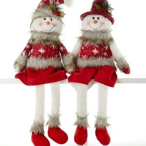 Set of 2 Mr & Mrs Snowman Sitting Dangle Legs  Doll Christmas New